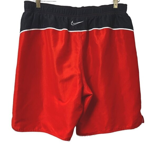 NIKE Swim Trunks XL Red Black Elastic Waist Board Shorts - Picture 2 of 13